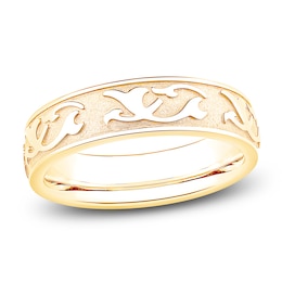 Men's Scroll Pattern Sandblast Wedding Band 18K Yellow Gold 6.0mm