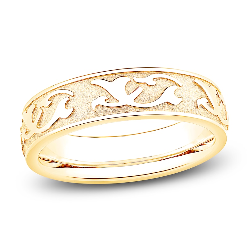 Main Image 1 of Men's Scroll Pattern Sandblast Wedding Band 18K Yellow Gold 6.0mm