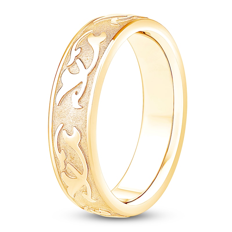 Main Image 2 of Men's Scroll Pattern Sandblast Wedding Band 18K Yellow Gold 6.0mm