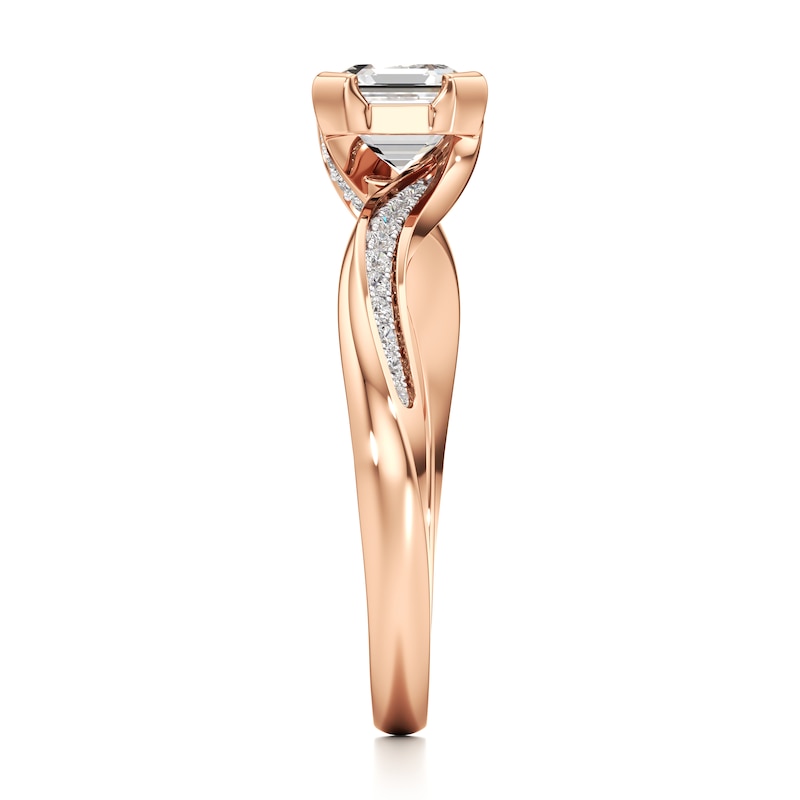 Main Image 3 of J'Lure Square-Emerald Step-Cut Lab-Grown Diamond Bypass Engagement Ring 1-1/6 ct tw 18K Rose Gold