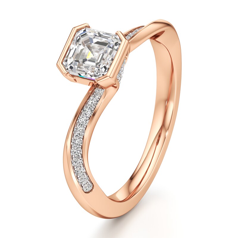 Main Image 4 of J'Lure Square-Emerald Step-Cut Lab-Grown Diamond Bypass Engagement Ring 1-1/6 ct tw 18K Rose Gold