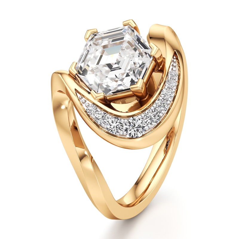 Main Image 4 of J'Lure Hexagon Step-Cut Lab-Grown Diamond Engagement Ring 2 ct tw 18K Yellow Gold