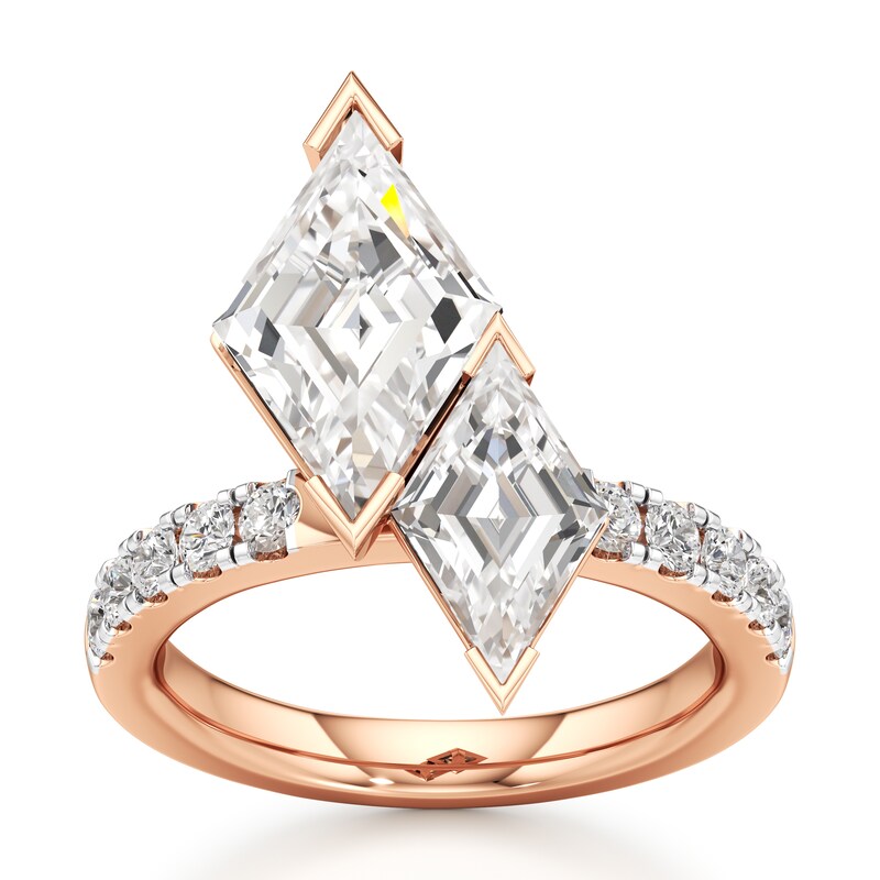 Main Image 1 of J'Lure Lozenge Step-Cut Two-Stone Lab-Grown Diamond Engagement Ring 4-5/8 ct tw 18K Rose Gold