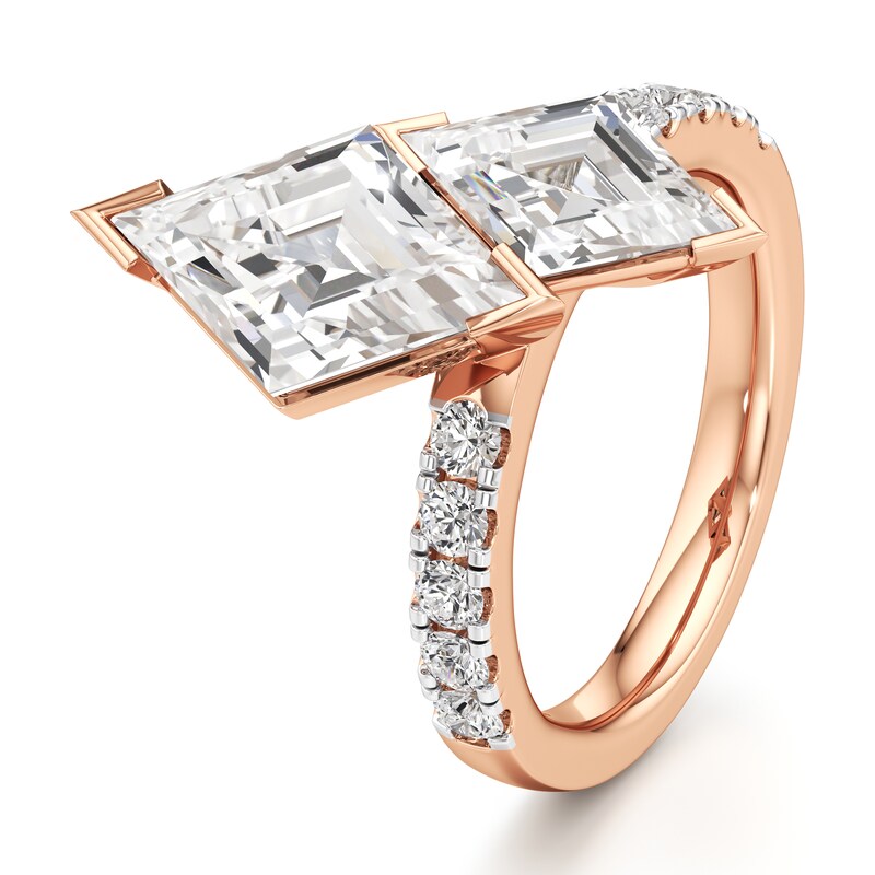 Main Image 4 of J'Lure Lozenge Step-Cut Two-Stone Lab-Grown Diamond Engagement Ring 4-5/8 ct tw 18K Rose Gold