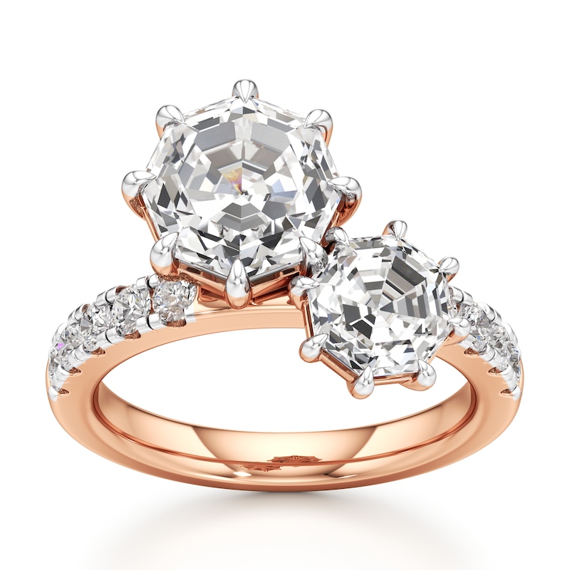 Main Image 1 of J'Lure Octagon Step-Cut Two-Stone Lab-Grown Diamond Engagement Ring 4-5/8 ct tw 18K Rose Gold