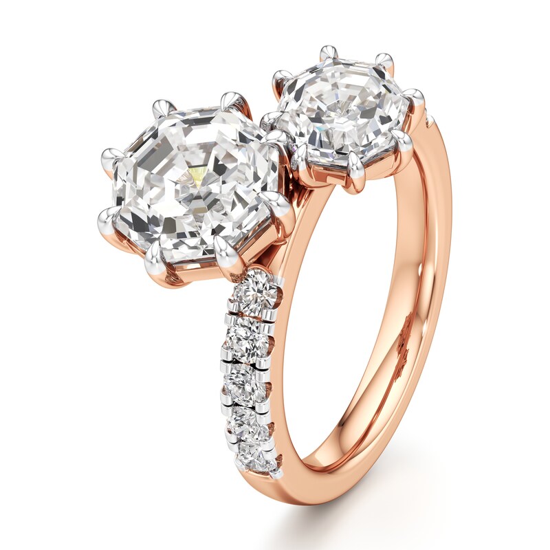 Main Image 4 of J'Lure Octagon Step-Cut Two-Stone Lab-Grown Diamond Engagement Ring 4-5/8 ct tw 18K Rose Gold