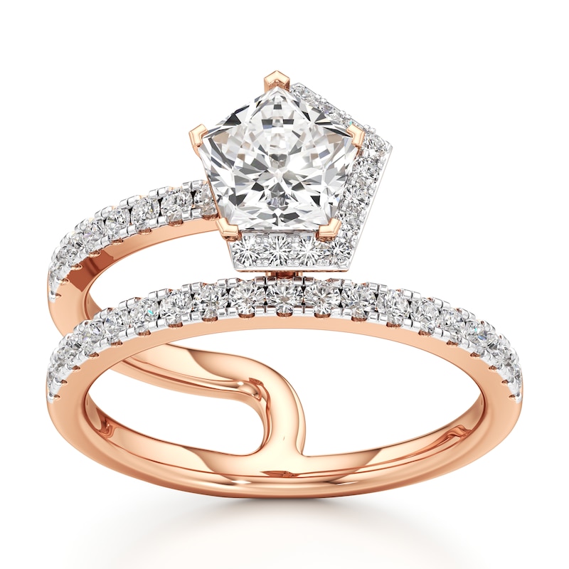 Main Image 1 of J'Lure Pentagon Brilliant-Cut Lab-Created Diamond Spiral Engagement Ring 1-3/8 ct tw 18K Rose Gold