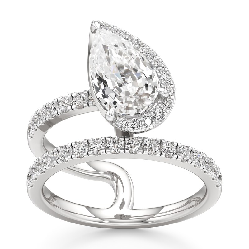 Main Image 1 of J'Lure Pear Step-Cut Lab-Grown Diamond Spiral Engagement Ring 2-5/8 ct tw 18K White Gold