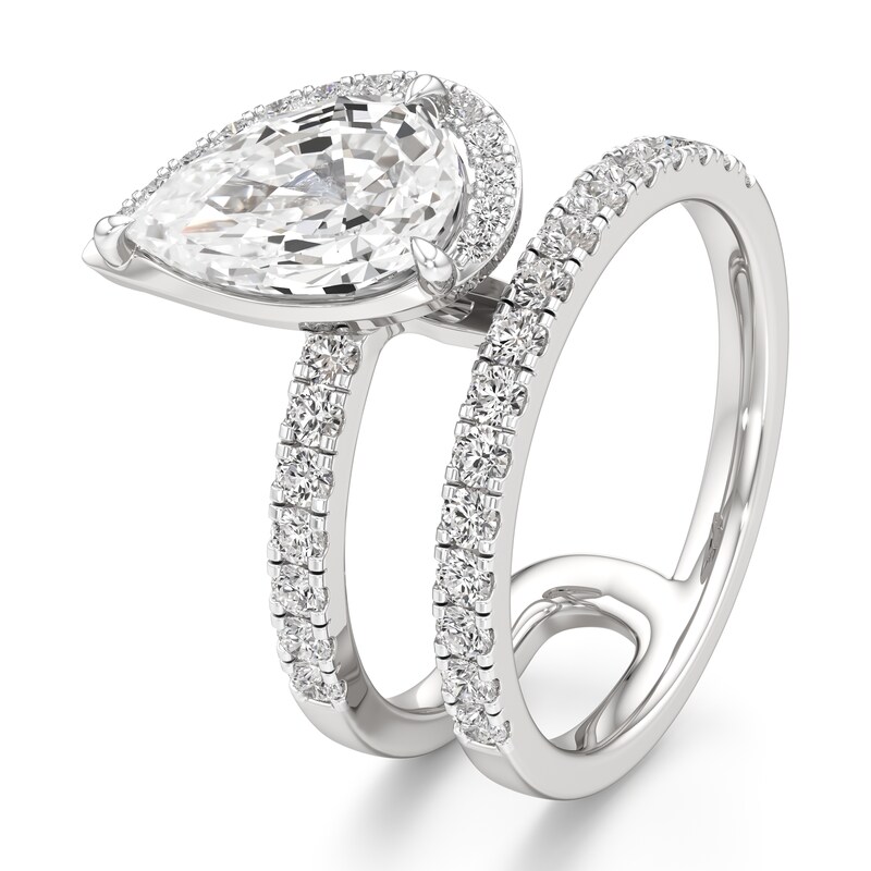 Main Image 4 of J'Lure Pear Step-Cut Lab-Grown Diamond Spiral Engagement Ring 2-5/8 ct tw 18K White Gold