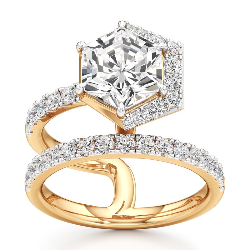 Main Image 1 of J'Lure Hexagon Brilliant-Cut Lab-Grown Diamond Spiral Engagement Ring 3-3/4 ct tw 18K Yellow Gold