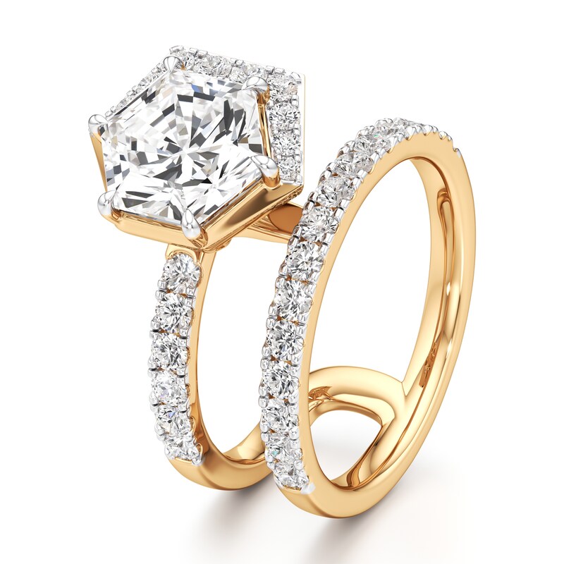 Main Image 4 of J'Lure Hexagon Brilliant-Cut Lab-Grown Diamond Spiral Engagement Ring 3-3/4 ct tw 18K Yellow Gold