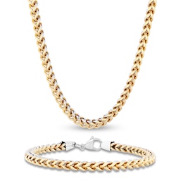 Men's Franco Chain Necklace & Bracelet Set 5mm Stainless Steel & Yellow Ion Plating