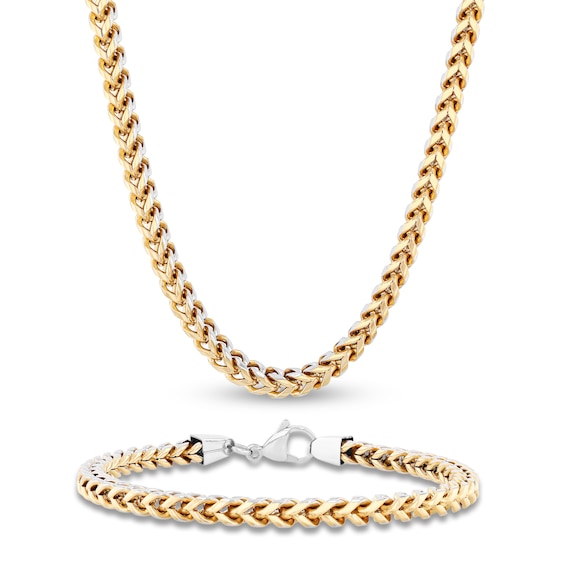 Men's Franco Chain Necklace & Bracelet Set 5mm Stainless Steel & Yellow Ion Plating