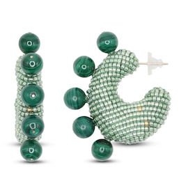 Susana Vega Solito Malachite Hoop Earrings with Mint Glass Beads