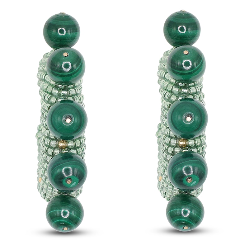 Main Image 3 of Susana Vega Solito Malachite Hoop Earrings with Mint Glass Beads