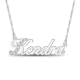 Diamond Accent Script Nameplate Necklace 14K White Gold 18"