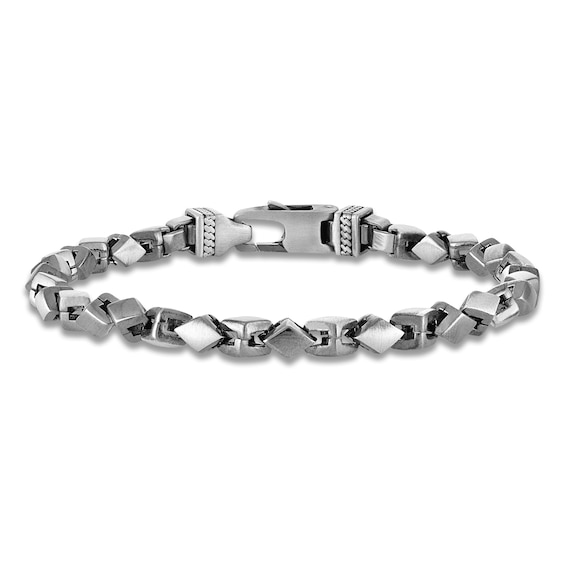 1933 by Esquire Men's Rhombus Curb Chain Bracelet Oxidized Sterling Silver 8.5"