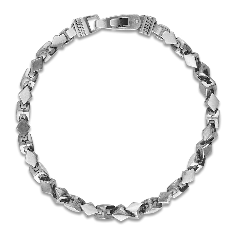 Main Image 2 of 1933 by Esquire Men's Rhombus Curb Chain Bracelet Oxidized Sterling Silver 8.5"