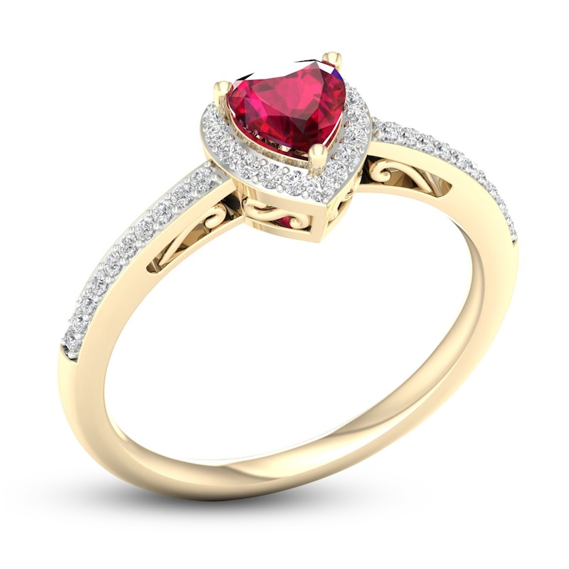 Main Image 2 of Natural Ruby Ring 1/8 ct tw Diamonds 14K Yellow Gold