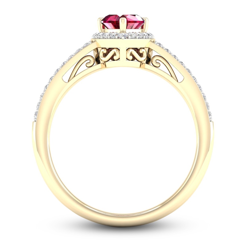 Main Image 4 of Natural Ruby Ring 1/8 ct tw Diamonds 14K Yellow Gold