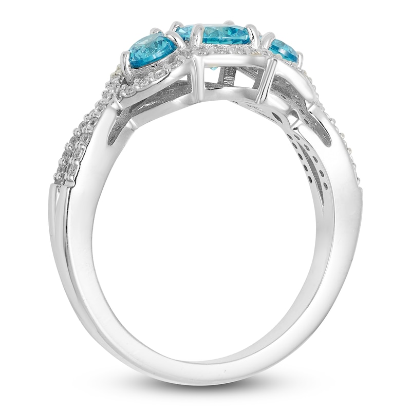 Main Image 2 of Natural Swiss Blue Topaz & Diamond Three-Stone Ring 1/6 ct tw Sterling Silver