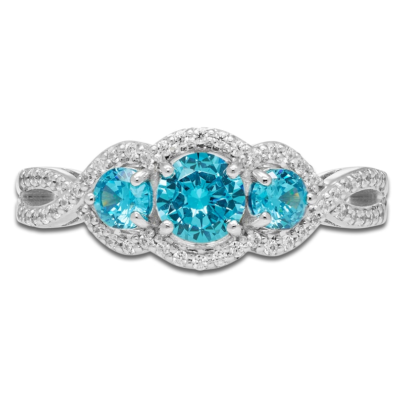 Main Image 3 of Natural Swiss Blue Topaz & Diamond Three-Stone Ring 1/6 ct tw Sterling Silver