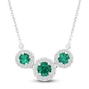 Thumbnail Image 1 of Lab-Created Emerald & White Lab-Created Sapphire Three-Stone Necklace Sterling Silver 18"
