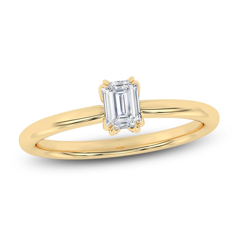Main Image 1 of Certified Emerald-Cut Diamond Solitaire Engagement Ring 1/2 ct tw 18K Yellow Gold (SI2/G)