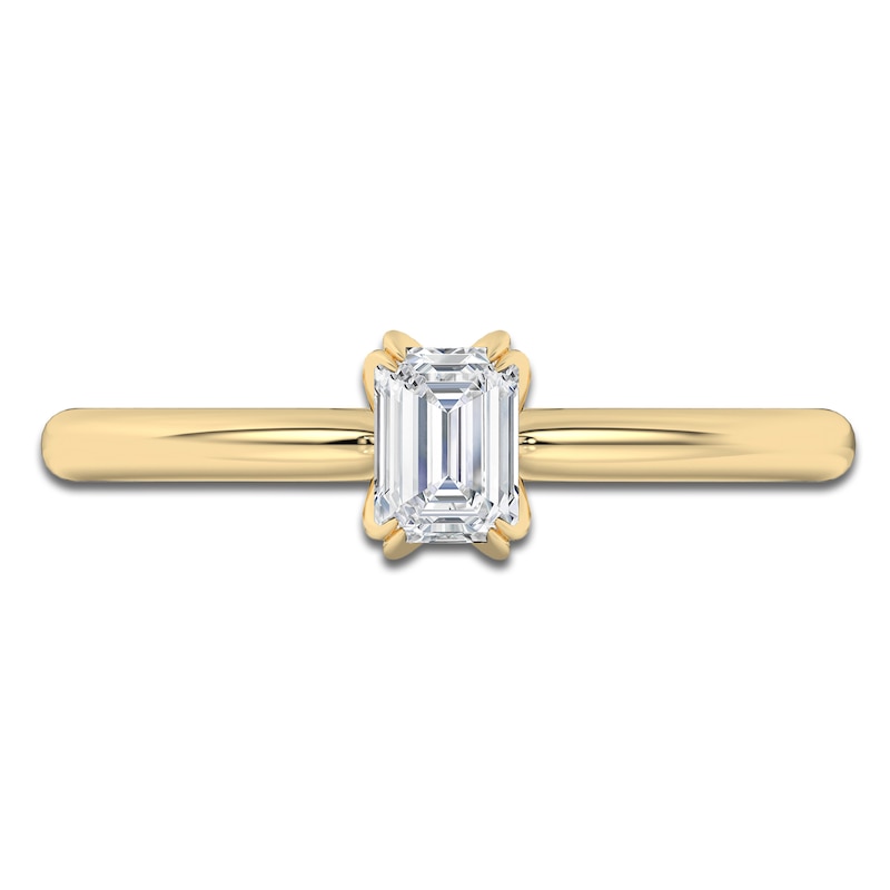 Main Image 3 of Certified Emerald-Cut Diamond Solitaire Engagement Ring 1/2 ct tw 18K Yellow Gold (SI2/G)