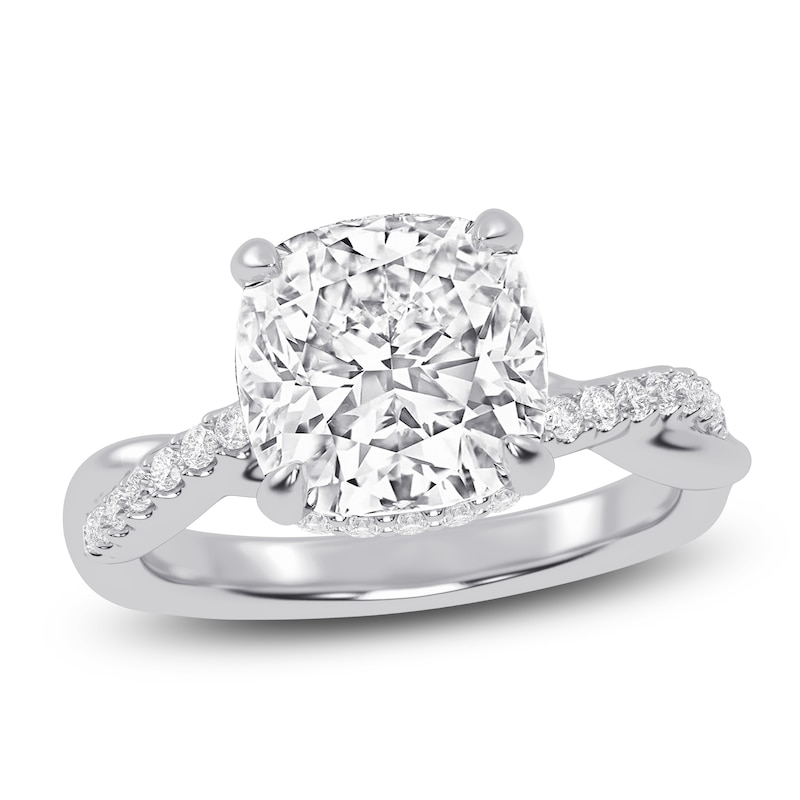 Main Image 1 of Cushion-Cut Lab-Grown Diamond Hidden Halo Engagement Ring 2-1/3 ct tw 14K White Gold