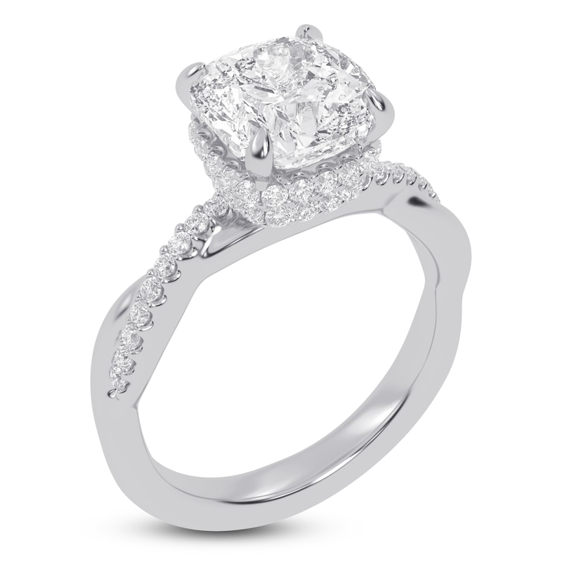 Main Image 2 of Cushion-Cut Lab-Grown Diamond Hidden Halo Engagement Ring 2-1/3 ct tw 14K White Gold