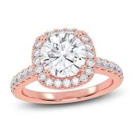 Round-Cut Lab-Grown Diamond Cushion Halo Engagement Ring 2 ct tw 14K Rose Gold