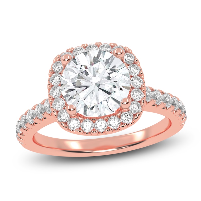 Main Image 1 of Round-Cut Lab-Grown Diamond Cushion Halo Engagement Ring 2 ct tw 14K Rose Gold