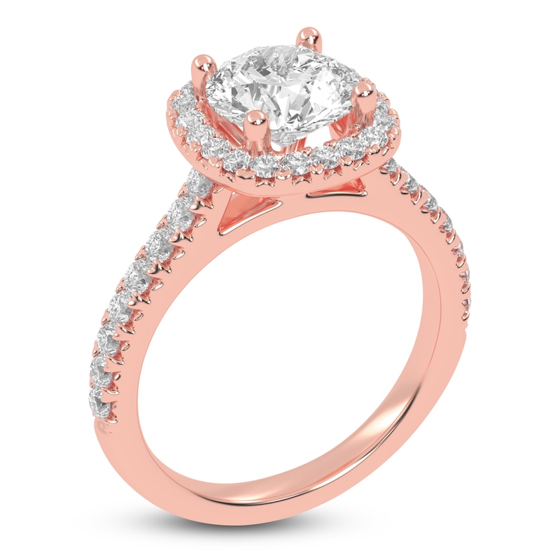 Main Image 2 of Round-Cut Lab-Grown Diamond Cushion Halo Engagement Ring 2 ct tw 14K Rose Gold