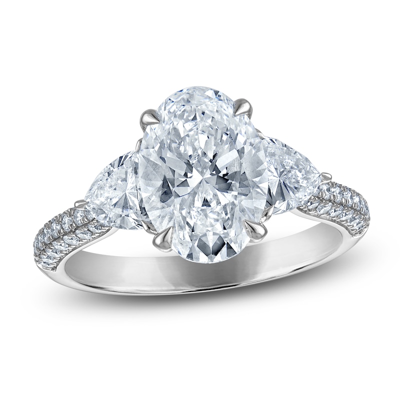 Main Image 1 of Vera Wang VOW Oval & Trillion-Cut Lab-Grown Diamond Three-Stone Engagement Ring 3-1/2 ct tw 14K White Gold