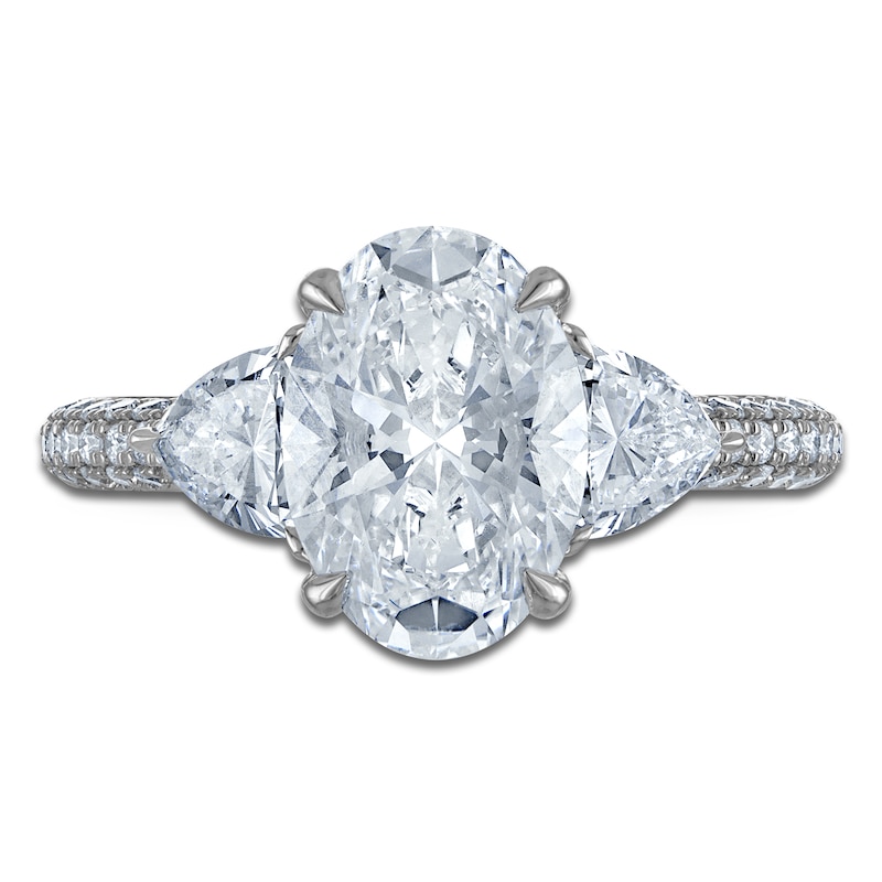 Main Image 3 of Vera Wang VOW Oval & Trillion-Cut Lab-Grown Diamond Three-Stone Engagement Ring 3-1/2 ct tw 14K White Gold