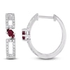 Thumbnail Image 1 of Marquise-Cut Natural Ruby & Diamond Hoop Earrings 1/6 ct tw 14K White Gold
