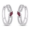 Thumbnail Image 2 of Marquise-Cut Natural Ruby & Diamond Hoop Earrings 1/6 ct tw 14K White Gold