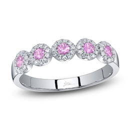 Shy Creation Natural Pink Sapphire & Diamond Five-Stone Ring 1/8 ct tw 14K White Gold