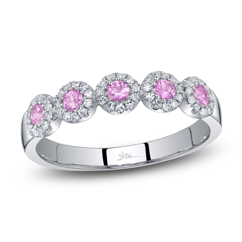 Main Image 1 of Shy Creation Natural Pink Sapphire & Diamond Five-Stone Ring 1/8 ct tw 14K White Gold