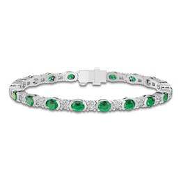 Oval-Cut Lab-Created Emerald & Round-Cut White Lab-Created Sapphire Bracelet Sterling Silver 7.25"