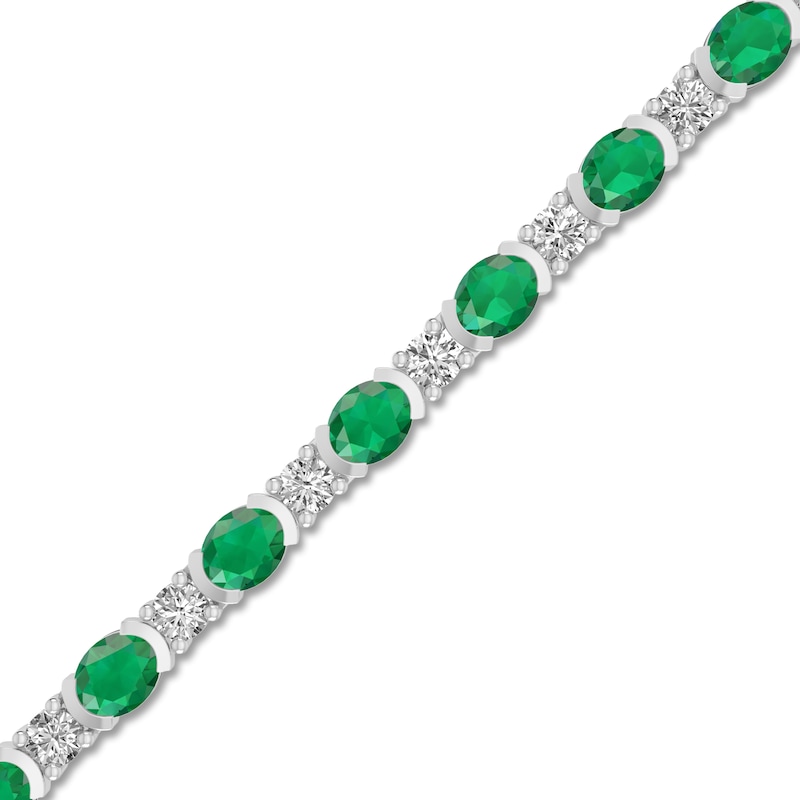 Main Image 2 of Oval-Cut Lab-Created Emerald & Round-Cut White Lab-Created Sapphire Bracelet Sterling Silver 7.25"