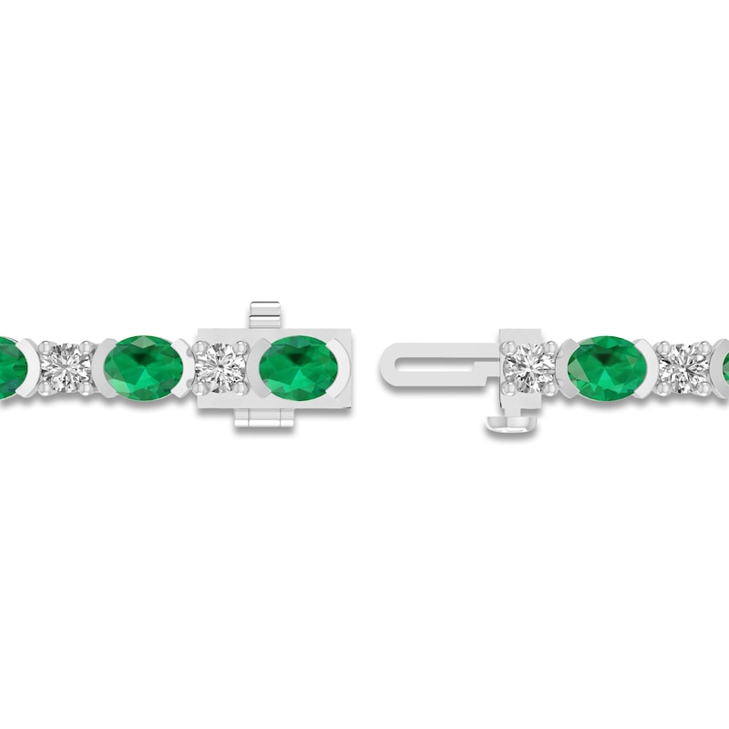 Main Image 3 of Oval-Cut Lab-Created Emerald & Round-Cut White Lab-Created Sapphire Bracelet Sterling Silver 7.25"
