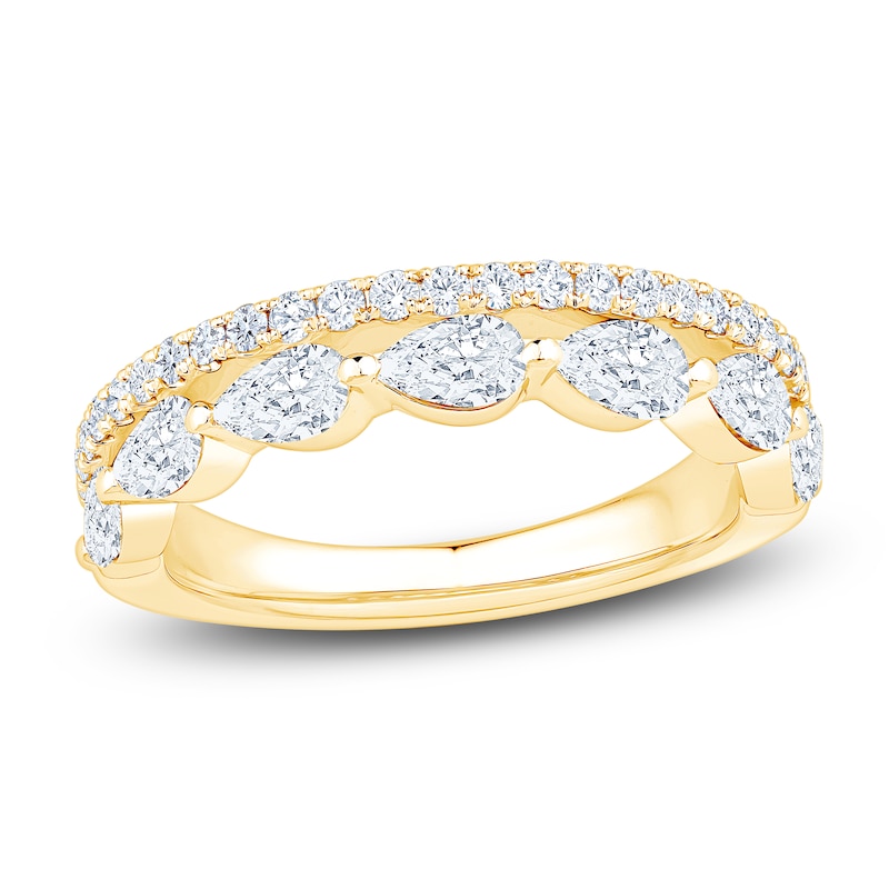 Main Image 1 of Pear-Shaped & Round-Cut Diamond Two-Row Anniversary Ring 1-1/4 ct tw 14K Yellow Gold