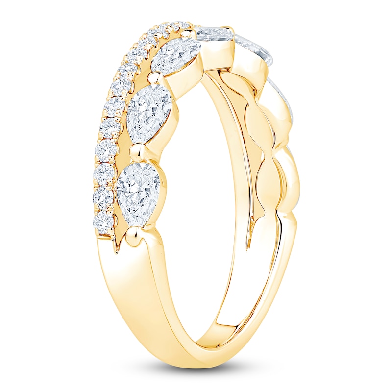 Main Image 2 of Pear-Shaped & Round-Cut Diamond Two-Row Anniversary Ring 1-1/4 ct tw 14K Yellow Gold