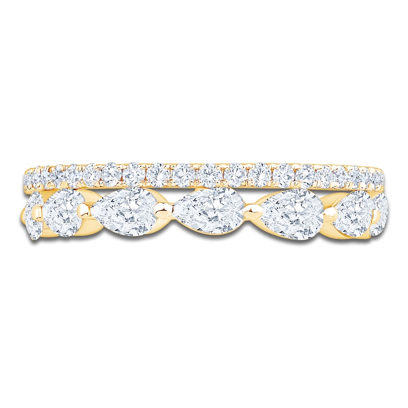 Main Image 3 of Pear-Shaped & Round-Cut Diamond Two-Row Anniversary Ring 1-1/4 ct tw 14K Yellow Gold