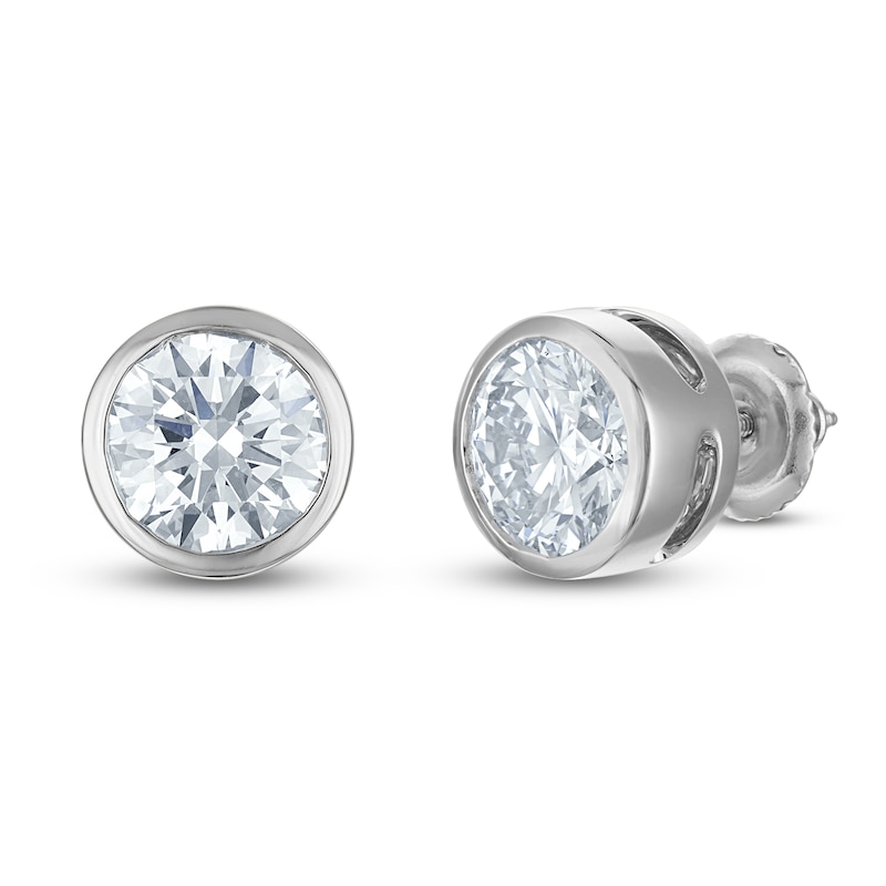 Main Image 2 of Round-Cut Lab-Grown Diamond Bezel-Set Solitaire Stud Earrings 3 ct tw 18K White Gold (VS2/F)