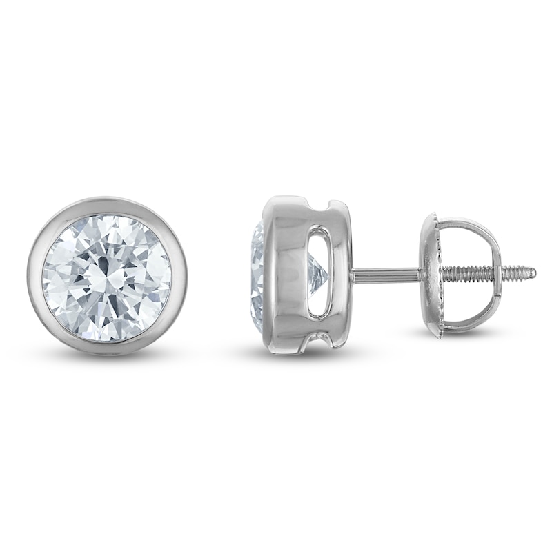 Main Image 1 of Round-Cut Lab-Grown Diamond Bezel-Set Solitaire Stud Earrings 2 ct tw 18K White Gold (VS2/F)