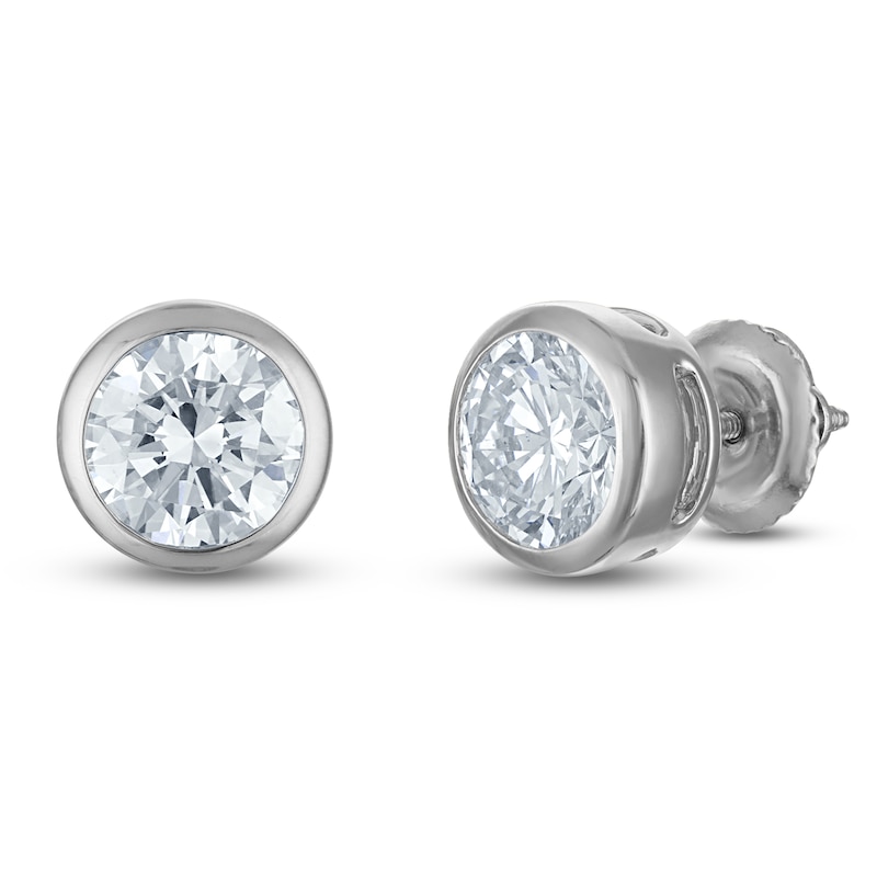 Main Image 2 of Round-Cut Lab-Grown Diamond Bezel-Set Solitaire Stud Earrings 2 ct tw 18K White Gold (VS2/F)
