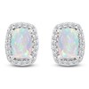 Thumbnail Image 1 of Cushion-Cut Lab-Created Opal & White Lab-Created Sapphire Halo Earrings Sterling Silver